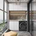 Modern Balcony Laundry Cabinet Washing Machine Companion Washing Machine Drying Rack Dryer Single Sofa Lazy Sofa Stool Vase Ornaments 3d model