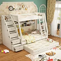 Kids Room Bunk Bed With Storage Stairs Drawers And Floral Bedding Decor