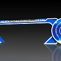 Blue Sports Center Archway with White Text THE NEW PATTERN SPORTS CENTER and Circular Logo