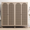 Modern Natural Wardrobe Interior With Arched Rattan Grille Doors Light Wood Tone And Metal Legs