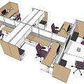 Modern Public Office Space Layout With Cubicles Desks Computers And Ergonomic Chairs 3d model