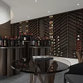 Modern Shop Front Desk Interior with Circular Ceiling Wine Racks and City View Windows