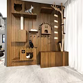 Wooden Wall Mounted Cat Furniture with Climbing Ladder and House for Pet Activity Area