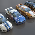 Row of Custom Modified Sports Cars With Various Colors And Flame Designs