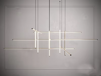 Modern Geometric Metal Pendant Chandelier with Linear Hanging Structure Design 3d model