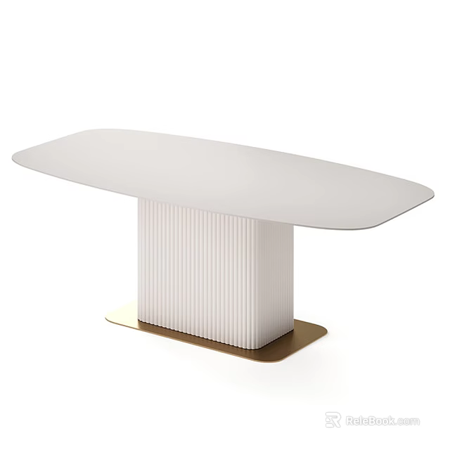 Modern White Oval Dining Table With Pleated Column And Gold Base 3d model