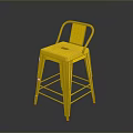 Yellow Metal Bar Stool With Backrest Footrest And Reflective Surface 3d model