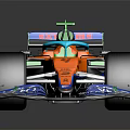 Orange Racing Car With Streamlined Design V POWER Sponsorship And Large Wheels