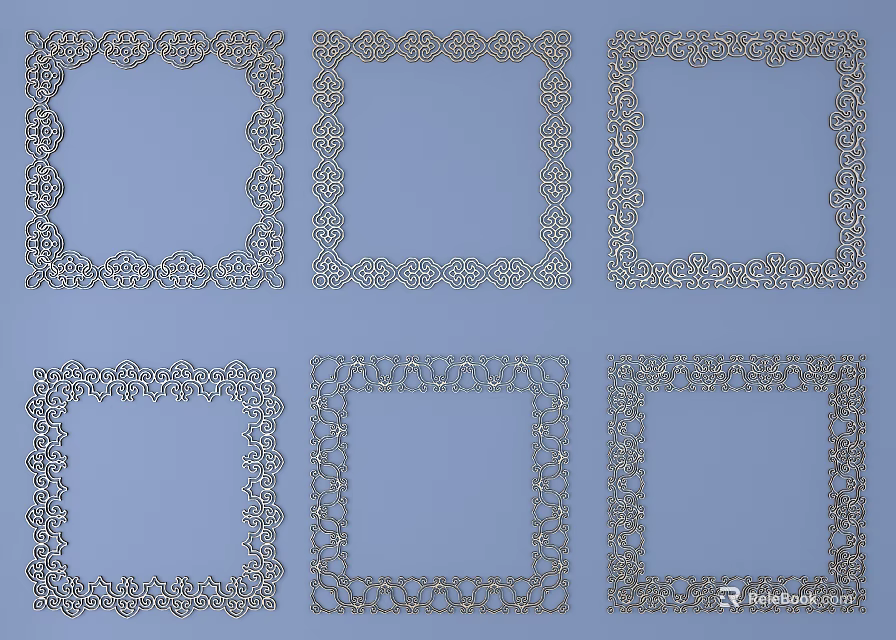 Ornate Carved Decorative Frame Set With Various Intricate Patterns Design 3d model 
