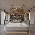 Modern Sales Office Interior Featuring Wooden Ceiling Sofa Tables Chairs Green Plants And Large Windows