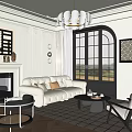 Vintage Middle Ancient Restaurant Sofa Combination Dining Table Combination Fireplace Chandelier 3d model