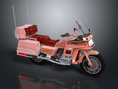 Pink Motorcycle with Two Antennas Red Seat Front Windshield and Storage Box 3d model