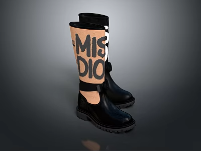 Stylish Black Knee High Boots With MISDIO Lettering And Sturdy Rubber Soles 3d model