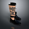 Stylish Black Knee High Boots With MISDIO Lettering And Sturdy Rubber Soles