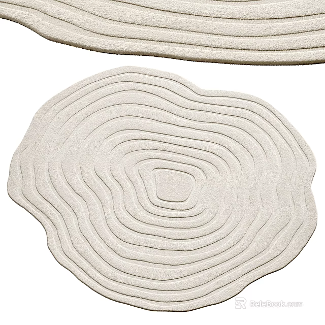 Modern Beige Round Rug With Textured Wave Pattern For Living Room Decor 3d model 