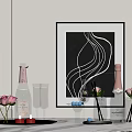 Elegant Stylish Wine Bottles And Glasses Display With Pink Flowers Decorative Artwork And Tray