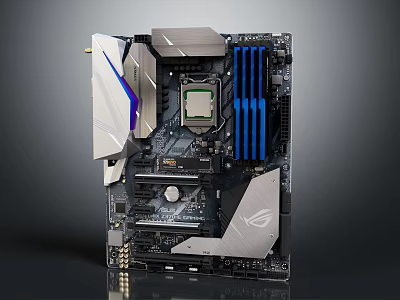 ASUS ROG Computer Motherboard With CPU Socket Heat Sinks And PCIe Slots 3d model
