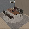 Wooden Dining Table Set With Modern Multi Colored Chairs And Decorative Items In Light Room 3d model