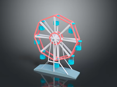 Colorful Ferris Wheel Model With Blue Cabins Red Frame And Base 3d model
