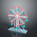 Colorful Ferris Wheel Model With Blue Cabins Red Frame And Base 3d model