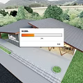 Modern Visitor Center With Gray Roof Wooden Structure And Green Surroundings