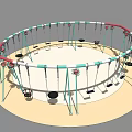 Playground Equipment Circular Swing Structure With Multiple Black Red Seats And Green White Poles