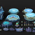 Cartoon Scene Building Components With Round Structures Blue And Gold Decorations 3d model
