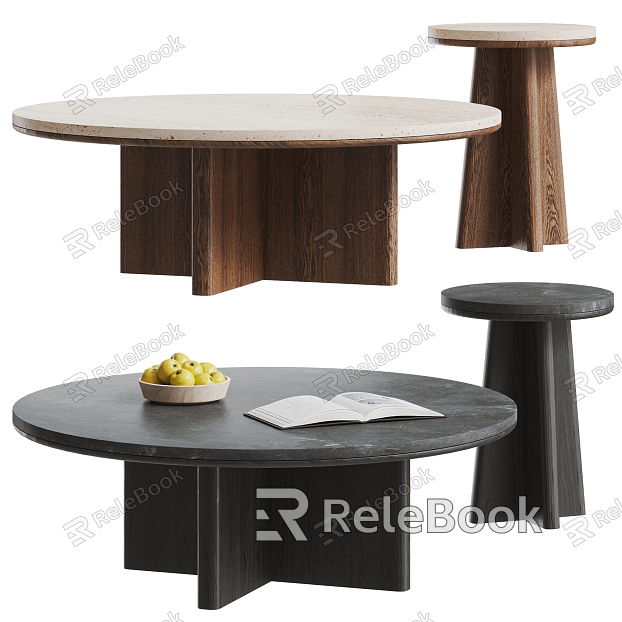 Middle-ancient style coffee table combination coffee table side table mother coffee table wood stone hole stone model