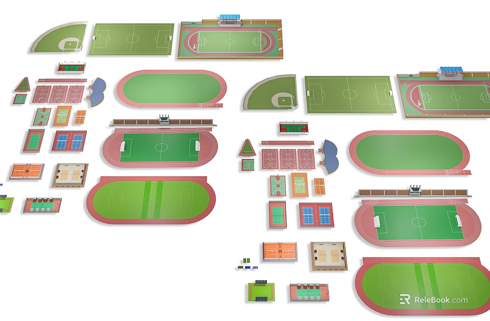 Different Soccer Field Designs With Stands Tracks And Various Layouts 3d model