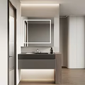 Modern Bathroom Vanity Cabinet With Mirror Sink Faucet And Integrated Lighting