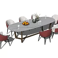 Stylish Modern Dining Table Set With Marble Top And Red Upholstered Chairs 3d model