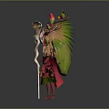 Vibrant Mythical Character With Creature Inspired Horns Nature Themed Attire And Curved Staff