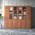 Modern Wooden Bookcase With Glass Doors Storage Cabinets Holding Folders Books And Decorative Items