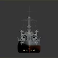 Detailed Warship Model With Gray Hull Red Bottom Deck Turrets And Masts
