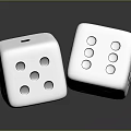 Two White Dice With Black Dots On Smooth Surface And Reflections