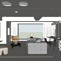 Modern Minimalist Living Room With White Sofa Large Window And Mountain View