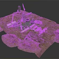 Detailed Industrial Facility Scale Model With Towers Pipes Buildings And Green Vegetation