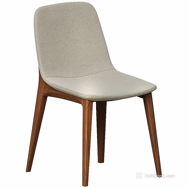 Minimalist Modern Single Chair Featuring Light Fabric Upholstery And Wooden Legs 3d model 