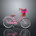 Vintage Pink Bicycle With Flower Basket Brown Seat And White Spokes