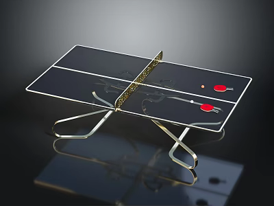 Modern Table Tennis Table Sports Equipment With Glass Top Net Red Paddles And Ball 3d model