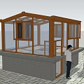 Wooden Frame Sunroom With Glass Walls Gray Base And Potted Plant