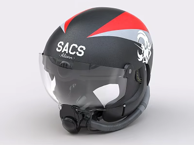 Black Red Gray Helmet with SACS Lettering Transparent Visor and Logo Design 3d model
