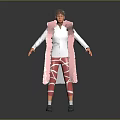 3D Render Character Wearing Pink Feather Decorated Coat White Top Strapped Pants And Silver Boots
