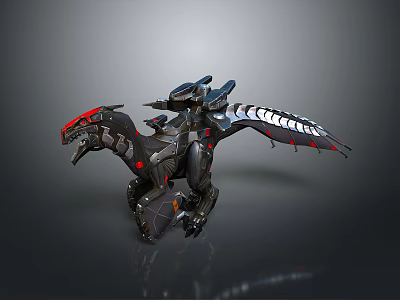 Futuristic Mechanical Dragon With Black Body Red Eyes And Mechanical Wings 3d model