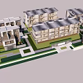 Modern Townhouse Complex With Gray Roofing And Landscaped Courtyard Layout