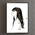 Ink Style Female Portrait Painting With Long Black Hair Side Profile And Splatter Marks