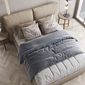 Modern Double Bed Bedroom Interior With Neutral Headboard Pillows Duvet And Nightstand Lamps