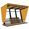Modern Bus Stop Design With Yellow Roof Metal Frame And Wooden Seats
