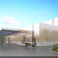 Modern Industrial Factory Building With Solar Panel Roof Green Landscaping Parking Lot And Parked Cars