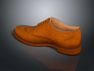 Brown Leather Shoes With Classic Lace Up Design And Stitched Sole Detail 3d model